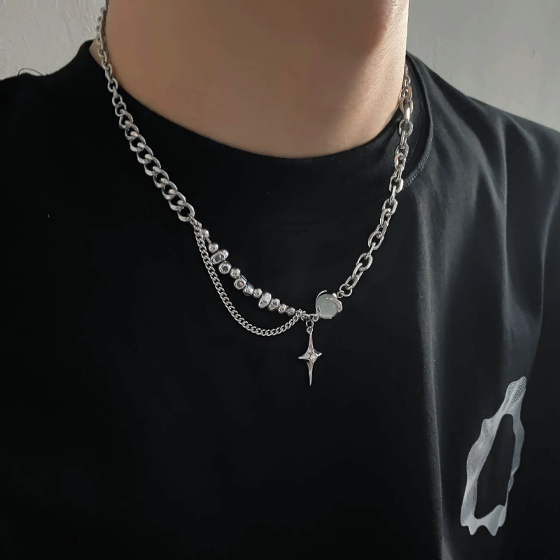 Ogrlica s mačjim okom i križem od titan čelika, otporna na promjene boje, dvostruka, premium unisex dodatak