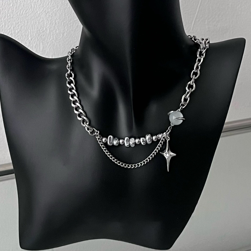 Ogrlica s mačjim okom i križem od titan čelika, otporna na promjene boje, dvostruka, premium unisex dodatak