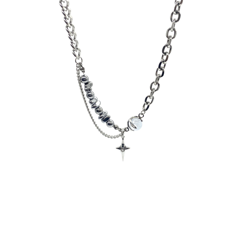 Ogrlica s mačjim okom i križem od titan čelika, otporna na promjene boje, dvostruka, premium unisex dodatak