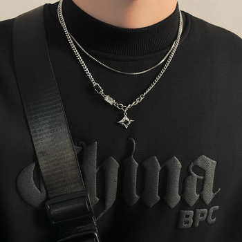 Manxing dvostruko slojevito ogrlica za muškarce, lanac s vodnim valovima, unisex, lagani luksuzni dizajn, hip-hop stil