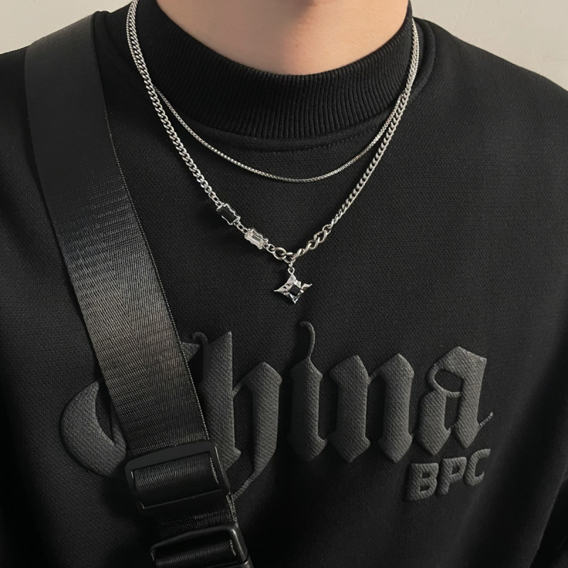 Manxing dvostruko slojevito ogrlica za muškarce, lanac s vodnim valovima, unisex, lagani luksuzni dizajn, hip-hop stil