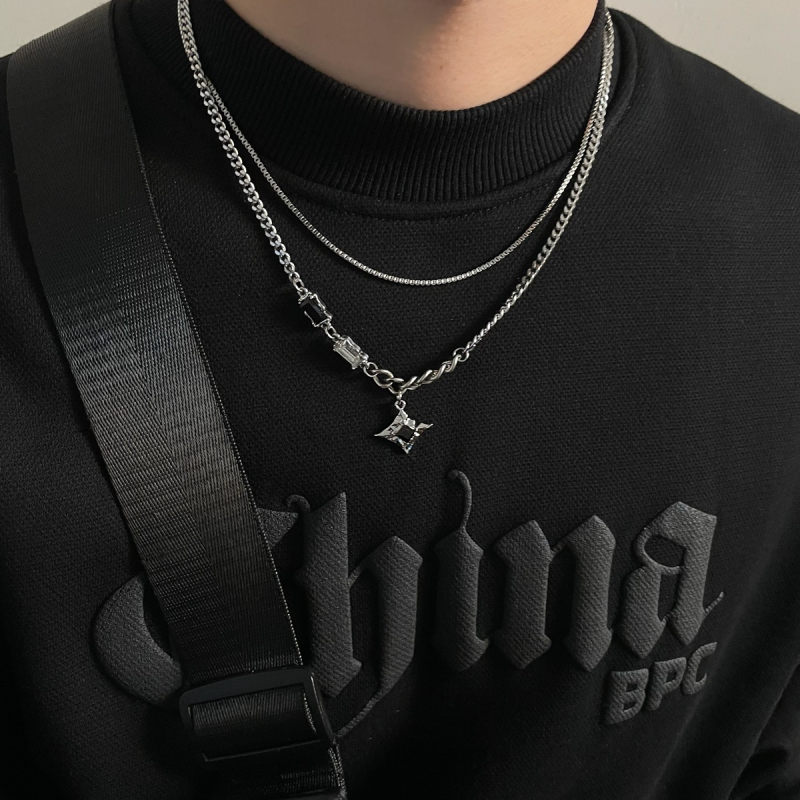 Manxing dvostruko slojevito ogrlica za muškarce, lanac s vodnim valovima, unisex, lagani luksuzni dizajn, hip-hop stil