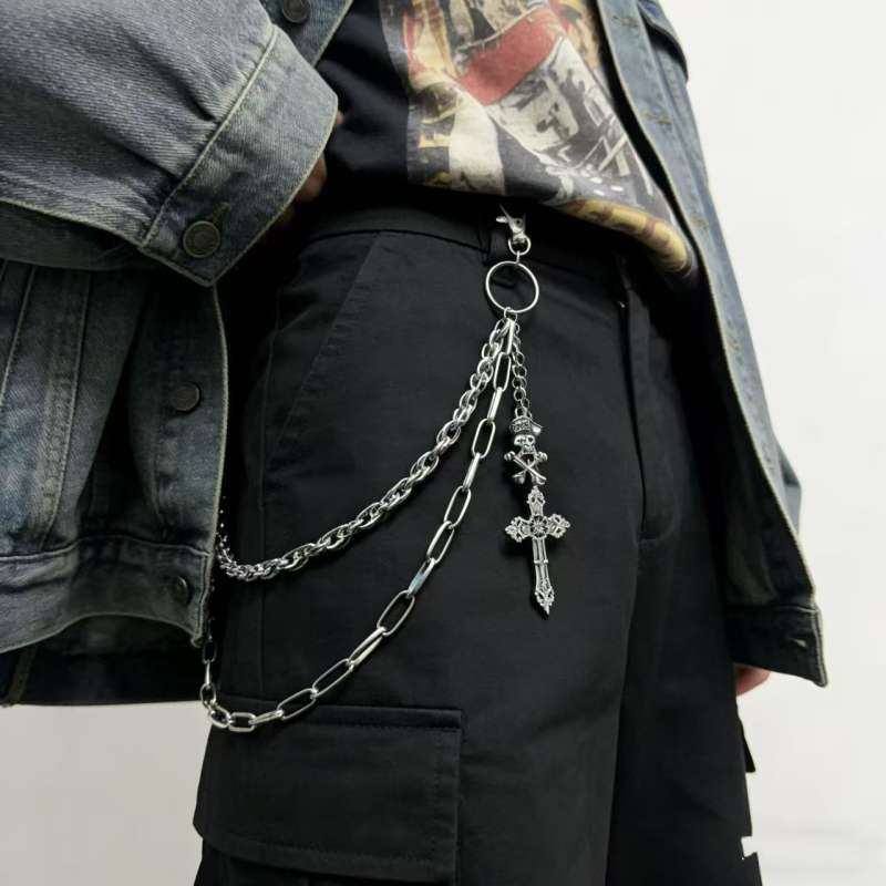 Metalni kaiš-veriga za traperice, hip-hop ulični stil, svestran dodatak za hlače