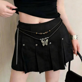 Ženski pojasni lanac s privjeskom leptira, boemski etnički stil, dvostruki sloj, metalni materijal, duljina 110–115 cm, širina 2–4 cm