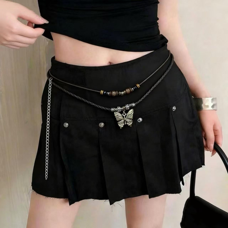 Ženski pojasni lanac s privjeskom leptira, boemski etnički stil, dvostruki sloj, metalni materijal, duljina 110–115 cm, širina 2–4 cm