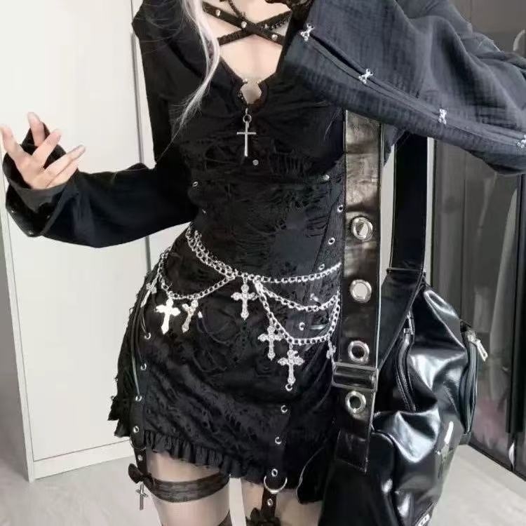 Križni lanac za struk, višeslojni metalni punk pojas s gotičkim stilom za cosplay