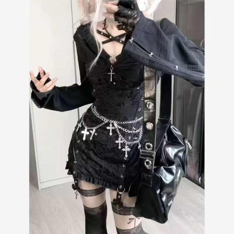 Križni lanac za struk, višeslojni metalni punk pojas s gotičkim stilom za cosplay