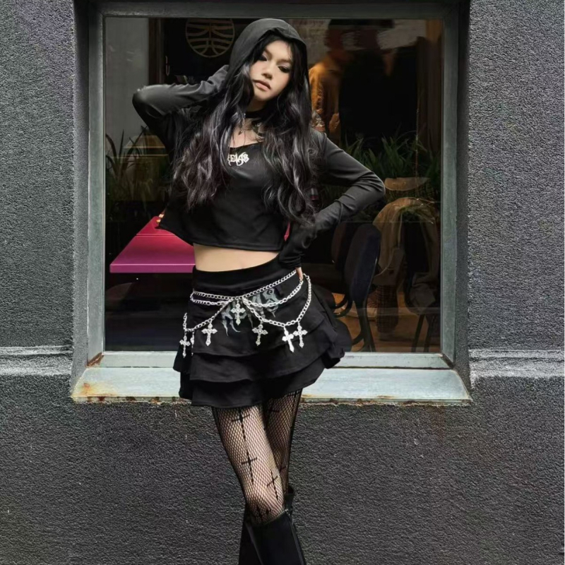 Križni lanac za struk, višeslojni metalni punk pojas s gotičkim stilom za cosplay