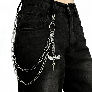 Metalni lanac za pojas s privjeskom srca i krila za traperice – unisex, punk hip-hop stil