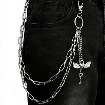 Metalni lanac za pojas s privjeskom srca i krila za traperice – unisex, punk hip-hop stil