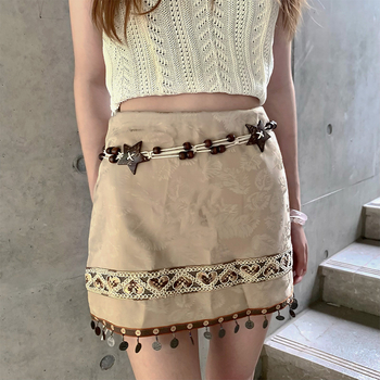 Vintage pojas od konopljinog užeta s perlama za žene, etno-boemski stil u području struka, pleteni pojas