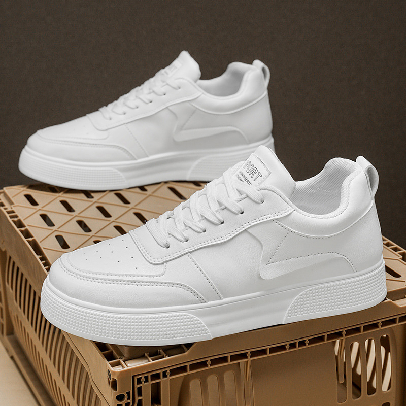 Új, pluszméretű férfi mindennapi sneaker Koreai stílusban – fehér bőr paneles felsőrész, vastag talppal