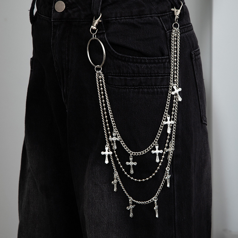 Lanac za struk s križem, hip-hop punk stil, geometrijski višeslojni metalni lanci, unisex