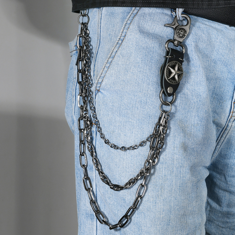 Trostruka metalna kaišna lanac s petokrakom zvijezdom – ulični hip-hop stil, unisex