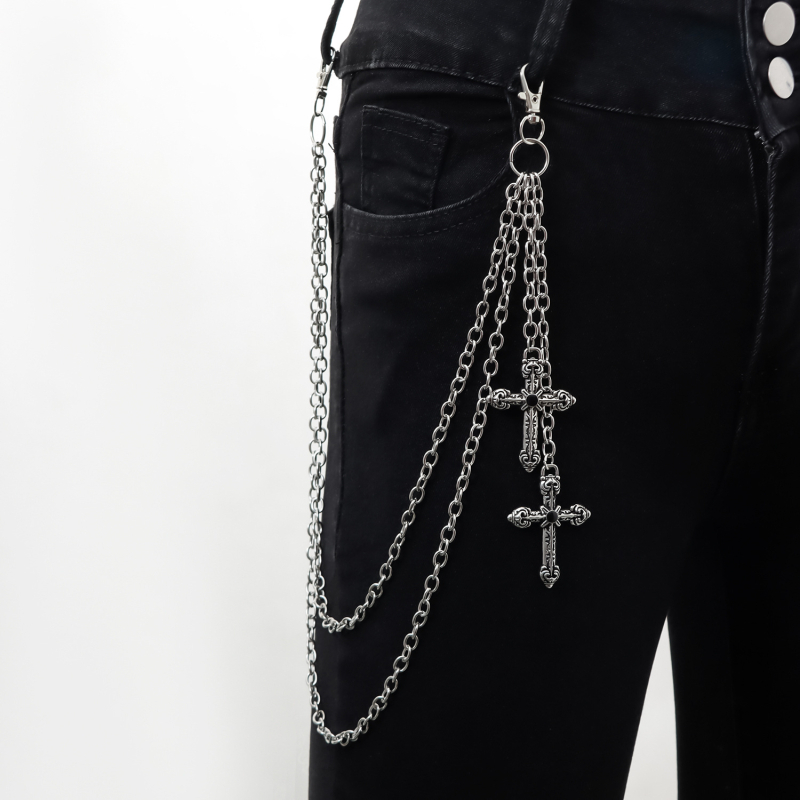 Višestruki metalni kaiš za pojas s križem – unisex vintage hip-hop dodatak