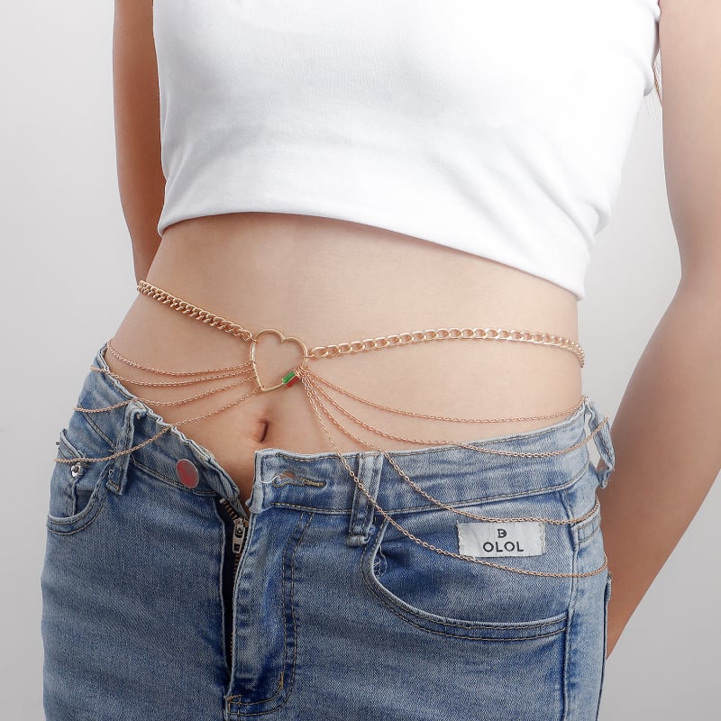 Metalni pojasni lanac s višeslojnim srcima, boho stil, duljina 120 cm