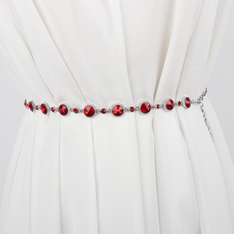 Ženski lančić za pojas s kristalima, metalni kaiš, duljina 120 cm, širina ispod 2 cm, elegantan dodatak za haljine i kapute