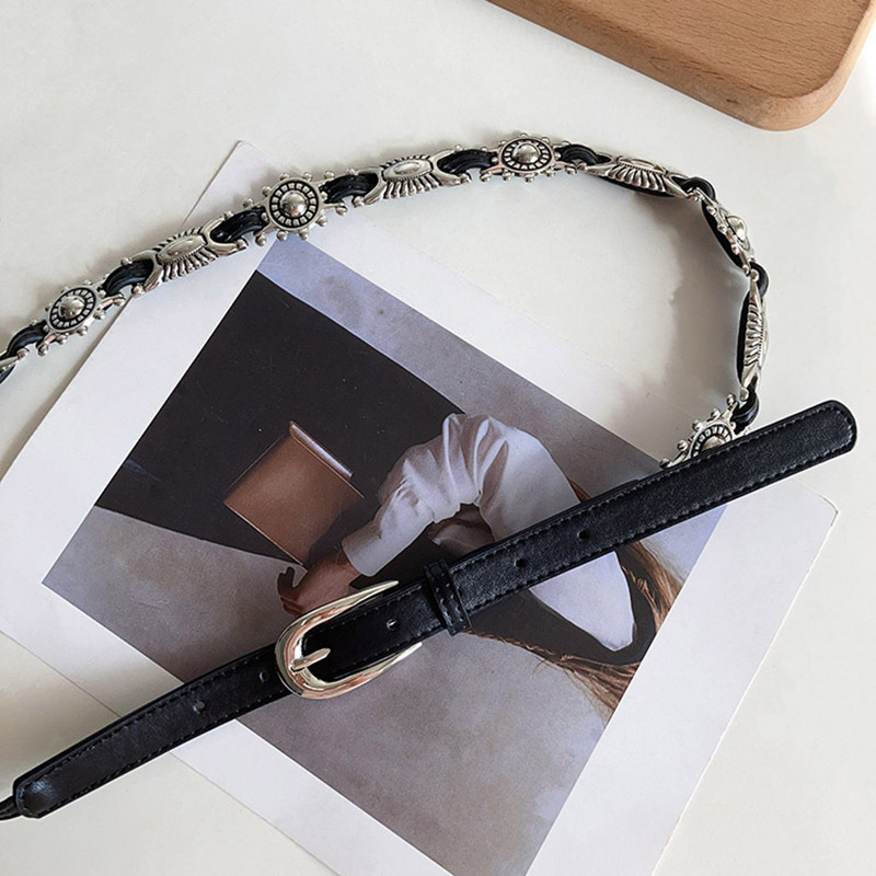 Curea din piele gravată în stil american retro, cu lanț de talie – accesoriu elegant și versatil pentru jeanși