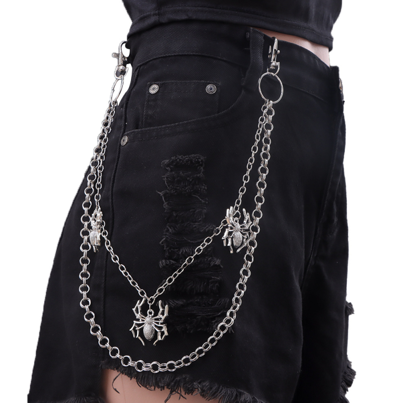 Lanac oko struka s dvostrukim prstenima, paukov motiv, retro punk stil