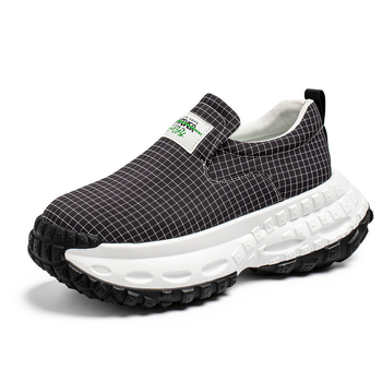 Férfi vászon Slip-On cipő Houndstooth mintával – sportos-casual lábbeli vastag talppal tavaszra–nyárra