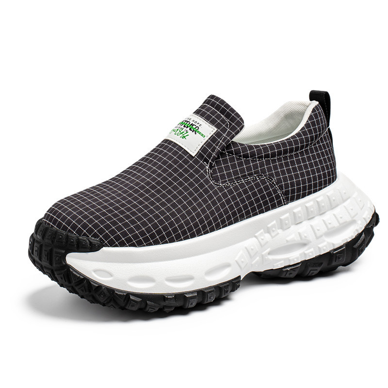 Férfi vászon Slip-On cipő Houndstooth mintával – sportos-casual lábbeli vastag talppal tavaszra–nyárra