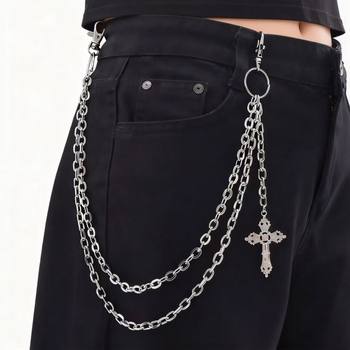 Vintage višeslojni lanac za struk s križem, metalni dodatak za hlače, unisex