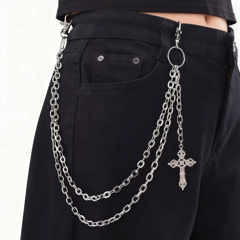 Vintage višeslojni lanac za struk s križem, metalni dodatak za hlače, unisex