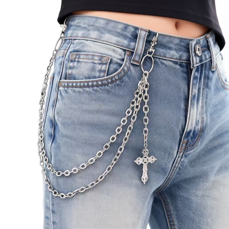 Vintage višeslojni lanac za struk s križem, metalni dodatak za hlače, unisex