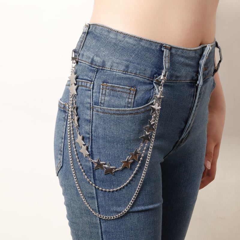 Višeslojni lanac za struk s petokrakom zvijezdom, metalni, unisex, hip-hop stil