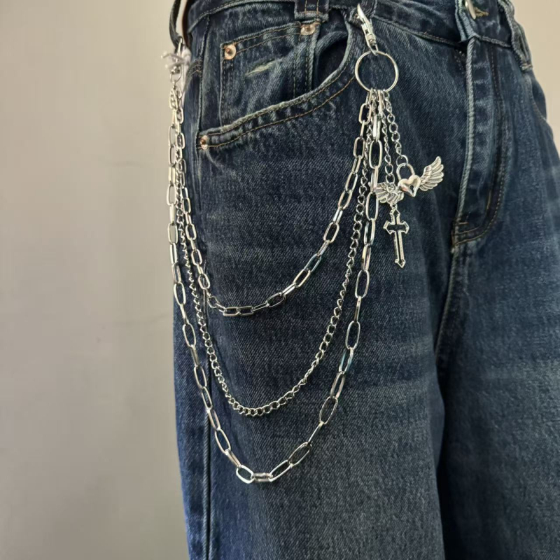 Metalni kaiš za struk s trostrukim dizajnom, križni privjesak, punk hip-hop rok stil