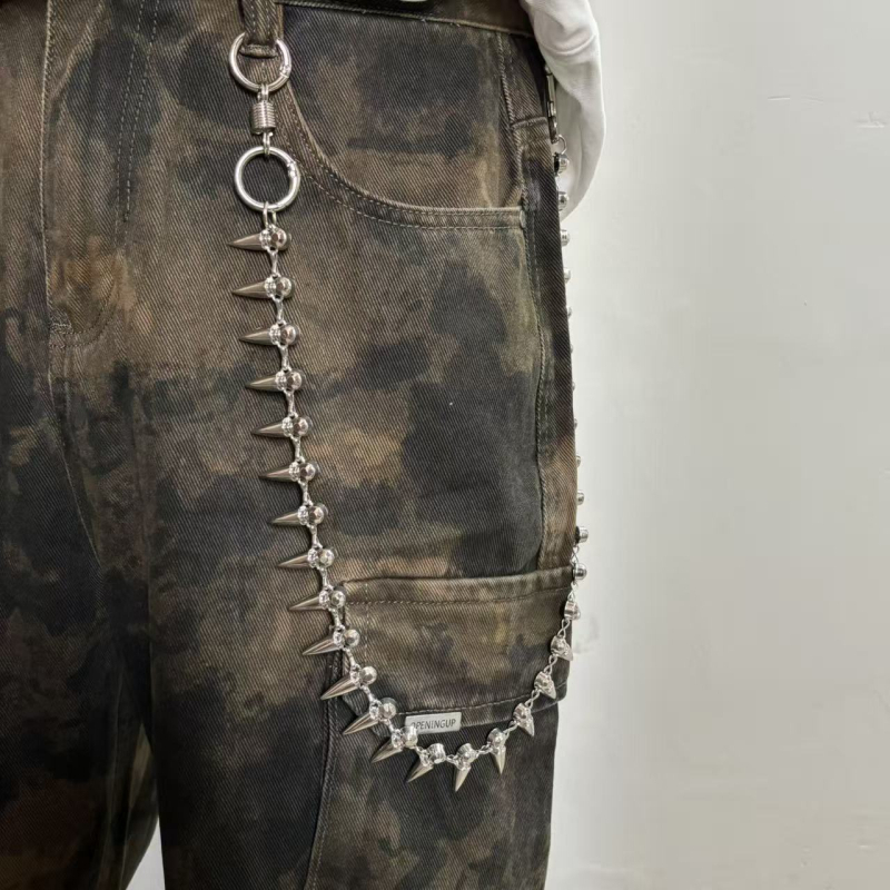 Unisex kaiš za pojas na traperice s glavom metka, punk hip-hop stil, tamno-metalni završetak
