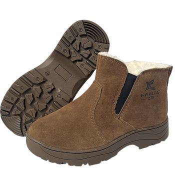 Férfi téli slip-on hócsizma gyapjú béléses, felső része marhabőrből, vastag és meleg