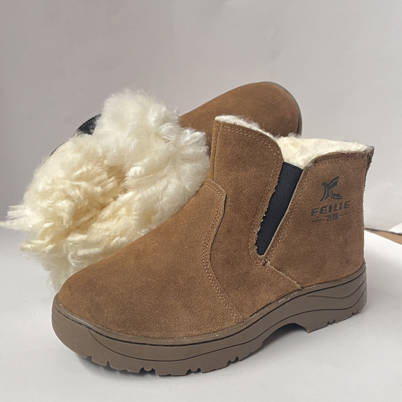 Férfi téli slip-on hócsizma gyapjú béléses, felső része marhabőrből, vastag és meleg