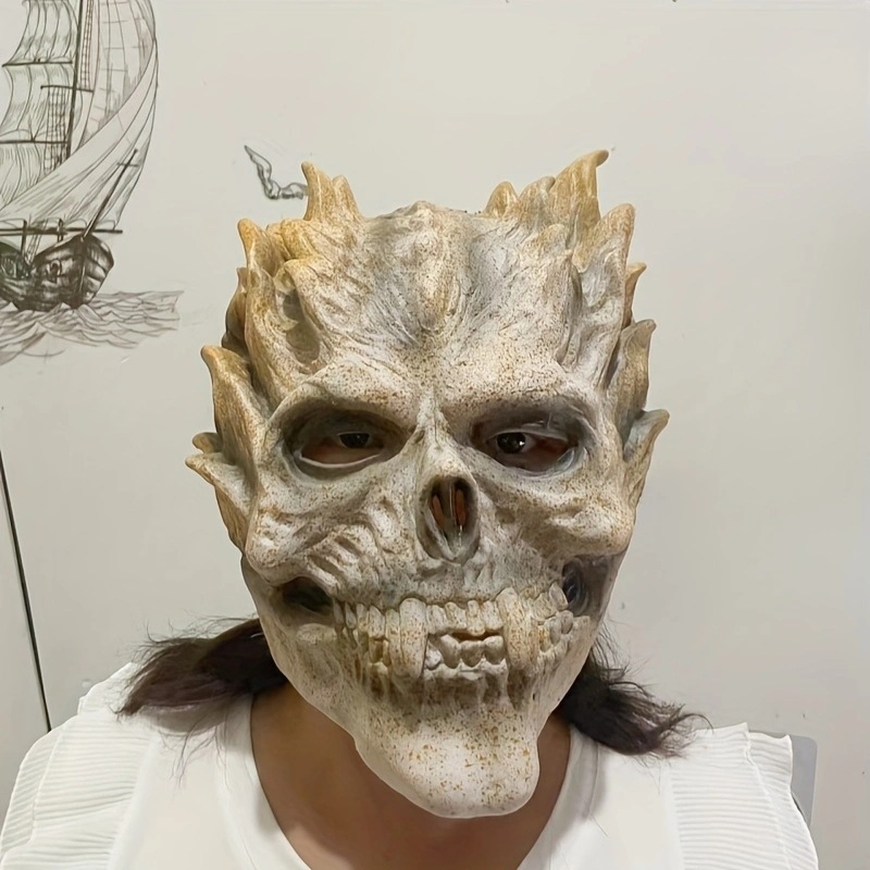 Latex maszk csontváz harcos arcával Halloweenre, démon kellék fejvédő, trendi kiegészítők
