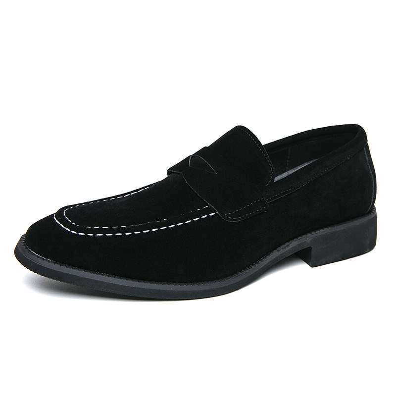 Férfi velúr bőrcipő, slip-on, retro stílus, üzleti és hétköznapi viselet, hegyes orr