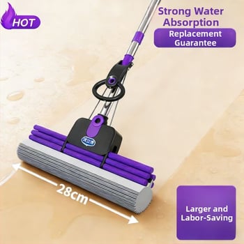 PVA spužasti mop s rolom, bez ručnog ispiranja, mokro i suho čišćenje, teleskopska duljina 120–140 cm, za kupaonicu