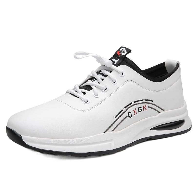 Tavaszi férfi bőrcipő, lélegző, hétköznapi sportcipő slip-on, puha talppal, csúszásmentes, fehér
