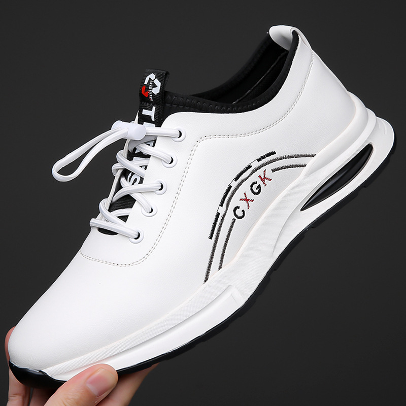 Tavaszi férfi bőrcipő, lélegző, hétköznapi sportcipő slip-on, puha talppal, csúszásmentes, fehér