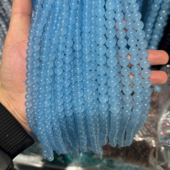 Akvamarin chalcedon slobodne perle – plave kružne perle od chalcedona za DIY nakit, komponente za narukvice i ogrlice