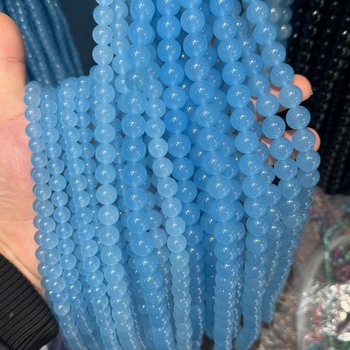Akvamarin chalcedon slobodne perle – plave kružne perle od chalcedona za DIY nakit, komponente za narukvice i ogrlice