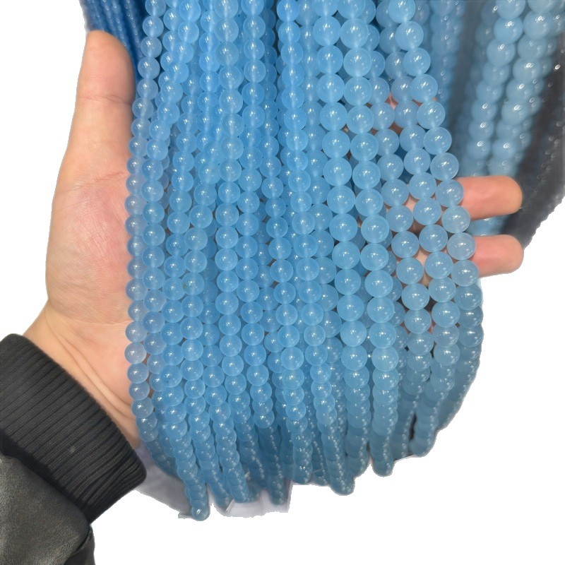 Akvamarin chalcedon slobodne perle – plave kružne perle od chalcedona za DIY nakit, komponente za narukvice i ogrlice