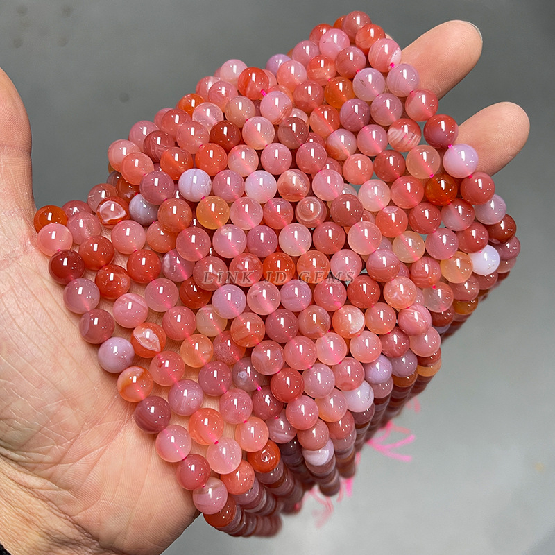 Jingde Jewelry Crveni ahat – okrugle perle, gradijent ružičastog ahata, slobodne perle za DIY narukvicu, 8 mm, Uzorak Osam Očí