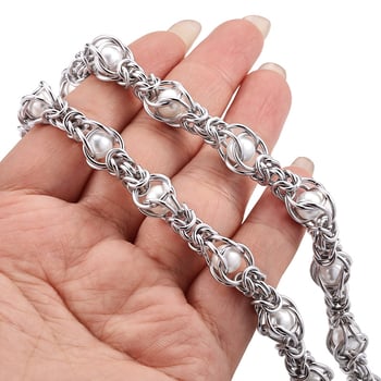 Nehrđajući čelik, ručno pleteni lanac s perlama, dragonbone stil, ogrlica i narukvica, DIY