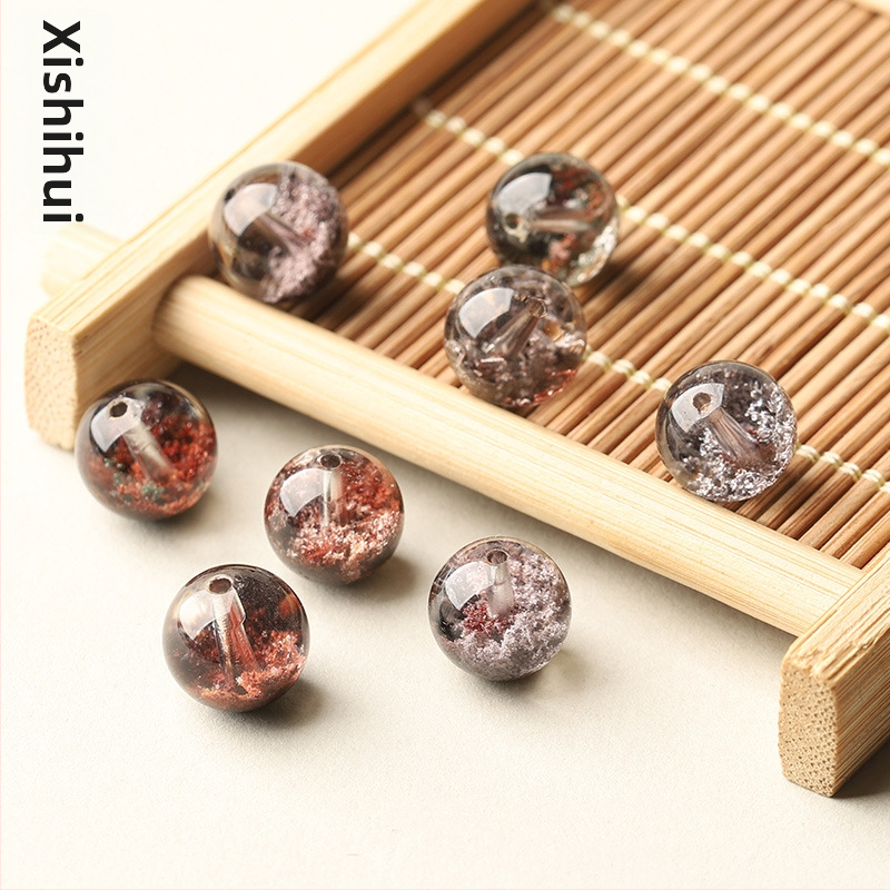 Prirodne kamen perle 6 mm, okrugle, crveno-bijele, za DIY nakit – ogrlica i narukvica