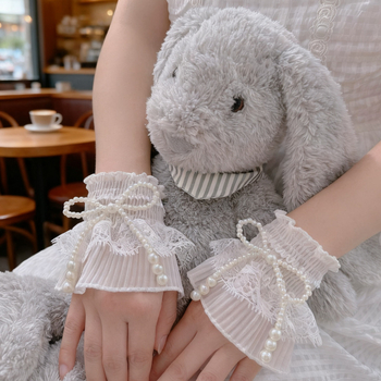Lolita stílusú chiffon csipkés csuklópánt gyöngyös masnival