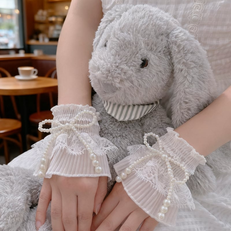 Lolita stílusú chiffon csipkés csuklópánt gyöngyös masnival