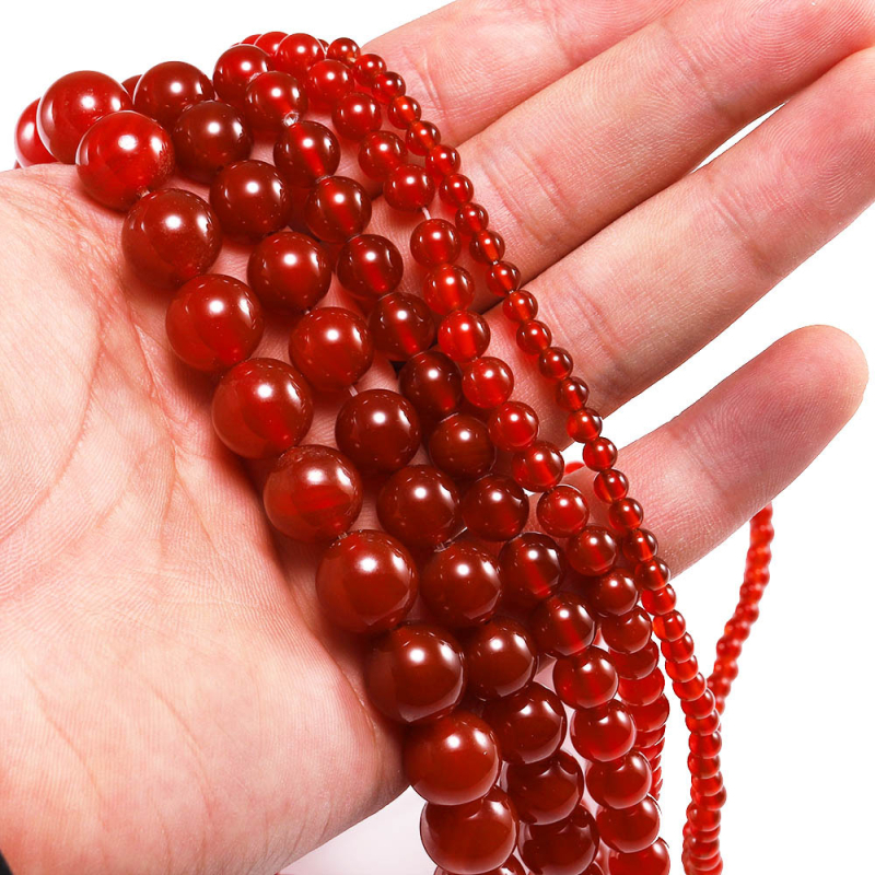 Crvene ahatne labave perle za DIY narukvicu i crvene poluotvorene perle od chalcedona