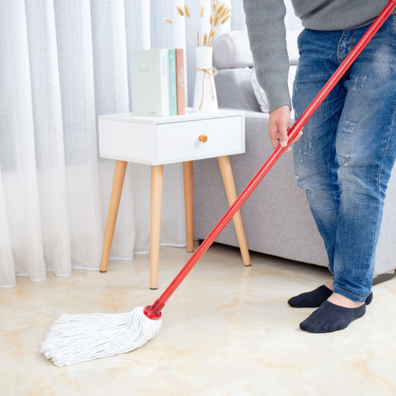 Mop s plastičnom glavom, bijelim pamucnim vlaknom, za kućnu uporabu, sa šipkom od nehrđajućeg čelika