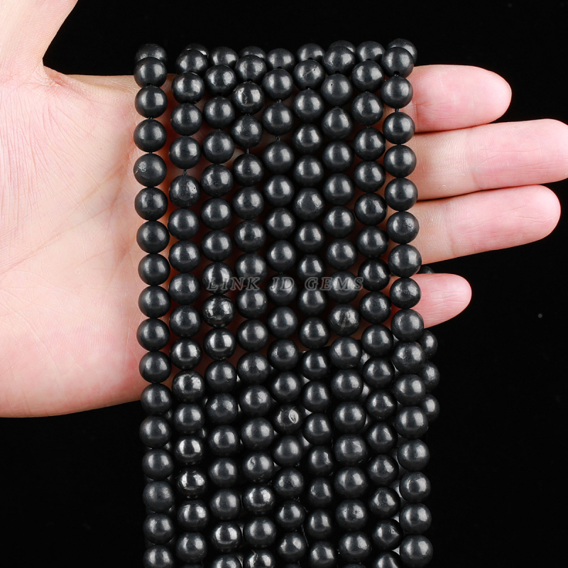 Prirodni kristal grafitni kamenčići – okrugle perle 8 mm, perforirane, za DIY nakit, poluproizvodi