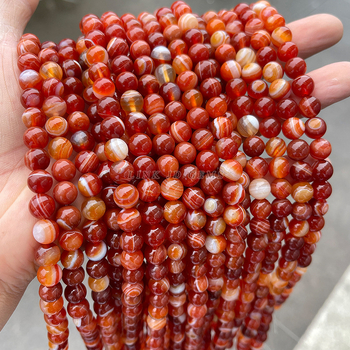 Jingde Jewelry Ahat s crvenim prugama, okrugle perle obavijene svilenom – Labave perle za DIY nakita, komponenti za narukvicu, poluproizvodi